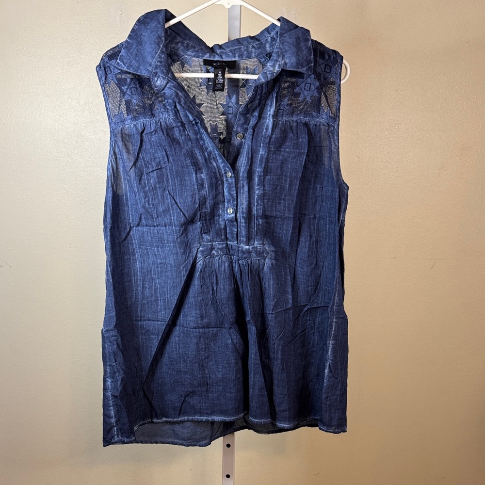 Style & Co Blue Star Lace Sleeveless Cotton Top XL